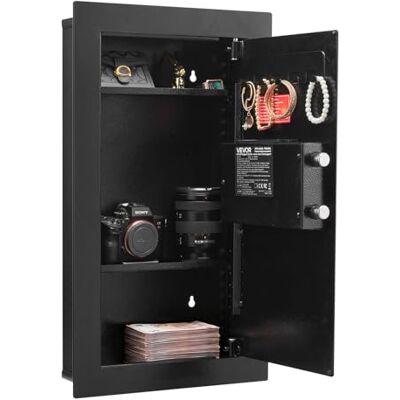 VEVOR Coffre-fort Mural, Armoire Forte Dissimulée à 3 Niveaux, Déverrouillé par Clavier et Clé, Boîtier Encastrable en Acier Laminé à Froid, avec LED, 2 Étagères Réglables et Porte-clés, pour Argent - Publicité VEVOR Coffre-fort Mural, Armoire Forte Dissimulée à 3 Niveaux, Déverrouillé par Clavier et Clé, Boîtier Encastrable en Acier Laminé à Froid, avec LED, 2 Étagères Réglables et Porte-clés, pour Argent - Publicité