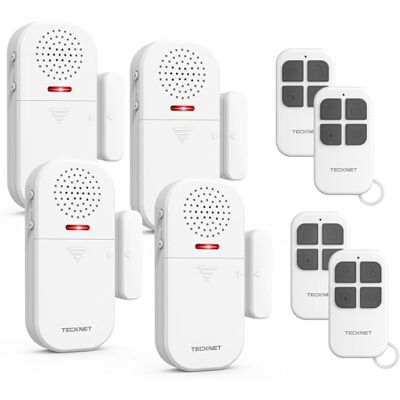 TECKNET Alarme Maison sans Fil, Alarme Porte avec Télécommande, Détecteur Ouverture Porte 4 Modes 5 Niveaux Volume, 2 en 1 Alarme et Sonnette pour Maison, Boutique, Hôtel (4PCS) - Publicité TECKNET Alarme Maison sans Fil, Alarme Porte avec Télécommande, Détecteur Ouverture Porte 4 Modes 5 Niveaux Volume, 2 en 1 Alarme et Sonnette pour Maison, Boutique, Hôtel (4PCS) - Publicité