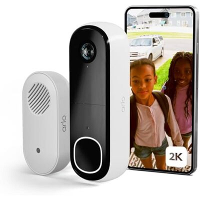 Arlo Sonnette 2K sans fil et carillon, sonnette vidéo WiFi extérieure, détecteur de mouvement, système de caméra de vidéosurveillance, caméra de sécurité 6 mois, vision nocturne, essai sécurisé inclus - Publicité Arlo Sonnette 2K sans fil et carillon, sonnette vidéo WiFi extérieure, détecteur de mouvement, système de caméra de vidéosurveillance, caméra de sécurité 6 mois, vision nocturne, essai sécurisé inclus - Publicité