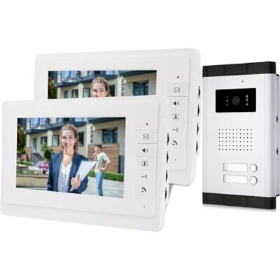 OBO HANDS uoweky 7 '' Interphone Vidéo Couleur Filaire Couleur Système de Porte IR Caméra de Vision Nocturne + écrans de Contrôle Intérieur pour 2/3 Appartements (2 Moniteurs) - Publicité OBO HANDS uoweky 7 '' Interphone Vidéo Couleur Filaire Couleur Système de Porte IR Caméra de Vision Nocturne + écrans de Contrôle Intérieur pour 2/3 Appartements (2 Moniteurs) - Publicité