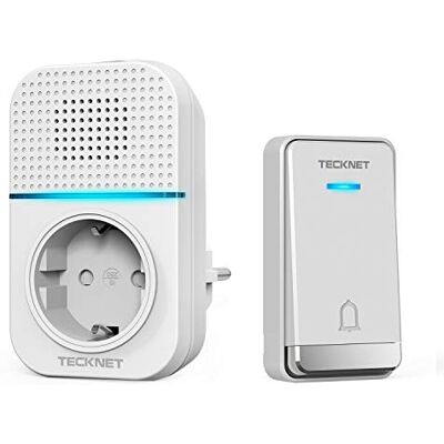 TECKNET Sonnette sans Fil Exterieur Étanche avec Prise, 400M Longue Portée Auto-alimentée Sans Pile, IP65, 60 Mélodies, 5 Niveaux Volumes (0-110dB), LED, Sonnette de Porte pour Maison, Appartement - Publicité TECKNET Sonnette sans Fil Exterieur Étanche avec Prise, 400M Longue Portée Auto-alimentée Sans Pile, IP65, 60 Mélodies, 5 Niveaux Volumes (0-110dB), LED, Sonnette de Porte pour Maison, Appartement - Publicité