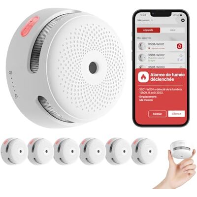 X-Sense Détecteur de Fumée Connecté Wi-FI, XS01-WX, Lot de 6 Pile Remplaçable, Notifications via l’Application et Conformité à la Norme EN 14604 - Publicité X-Sense Détecteur de Fumée Connecté Wi-FI, XS01-WX, Lot de 6 Pile Remplaçable, Notifications via l’Application et Conformité à la Norme EN 14604 - Publicité