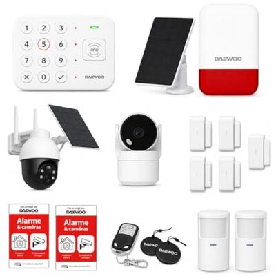 Daewoo Alarme Maison Sans Fil Vigilia Vision Kit 13 Pièces WiFi avec 2 Caméras Full HD Motorisées Intérieure/Extérieure Solaire, Sirène Solaire, 5 Contacteurs, 2 Détecteurs App Home Connect - Publicité Daewoo Alarme Maison Sans Fil Vigilia Vision Kit 13 Pièces WiFi avec 2 Caméras Full HD Motorisées Intérieure/Extérieure Solaire, Sirène Solaire, 5 Contacteurs, 2 Détecteurs App Home Connect - Publicité