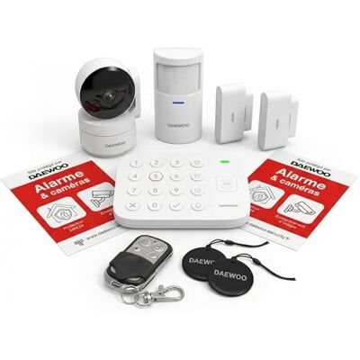 Daewoo Alarme Maison Connectée Vigilia Kit Complet WiFi Caméra Rotative, 2 Détecteurs Ouverture/Vibration, 1 Détecteur Mouvement Animaux, RFID sans Abonnement Compatible Alexa & Google - Publicité Daewoo Alarme Maison Connectée Vigilia Kit Complet WiFi Caméra Rotative, 2 Détecteurs Ouverture/Vibration, 1 Détecteur Mouvement Animaux, RFID sans Abonnement Compatible Alexa & Google - Publicité