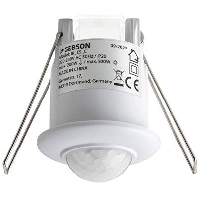 SEBSON Mini Détecteur de Mouvement Intérieur Encastré au Plafond Lot de 2 programmable, Capteur Infrarouge PIR 6m/360°, LED 400W, Détecteur Ø50x66mm, Encastrement Ø40-42mm, 3 Fils - Publicité SEBSON Mini Détecteur de Mouvement Intérieur Encastré au Plafond Lot de 2 programmable, Capteur Infrarouge PIR 6m/360°, LED 400W, Détecteur Ø50x66mm, Encastrement Ø40-42mm, 3 Fils - Publicité