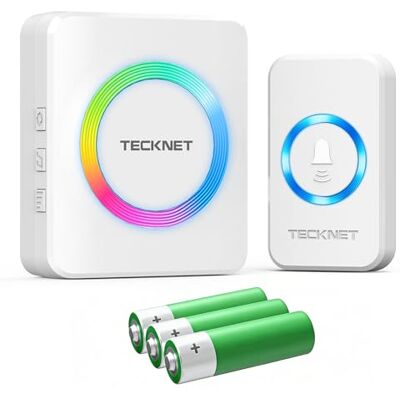TECKNET Sonnette sans fil alimentée par piles, Mini sonnette de porte sans fil 400M, Ensemble de sonnette étanche IP66 pour l'extérieur, 5 niveaux de volume pour la porte d'entrée, et 60 mélodies de - Publicité TECKNET Sonnette sans fil alimentée par piles, Mini sonnette de porte sans fil 400M, Ensemble de sonnette étanche IP66 pour l'extérieur, 5 niveaux de volume pour la porte d'entrée, et 60 mélodies de - Publicité