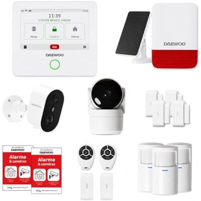 Daewoo Système d'Alarme Maison AM342 – Centrale Tactile WiFi, Caméra extérieure + Intérieure HD, 4 Capteurs 2-en-1 Ouverture & Vibration, Sirène Solaire, sans abonnement Alexa & Google Home - Publicité Daewoo Système d'Alarme Maison AM342 – Centrale Tactile WiFi, Caméra extérieure + Intérieure HD, 4 Capteurs 2-en-1 Ouverture & Vibration, Sirène Solaire, sans abonnement Alexa & Google Home - Publicité