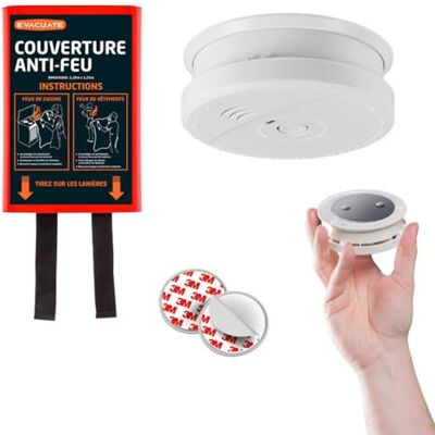 EVACUATE Détecteur Fumée NF 5 Ans + Support Magnétique Couverture - Publicité EVACUATE Détecteur Fumée NF 5 Ans + Support Magnétique Couverture - Publicité