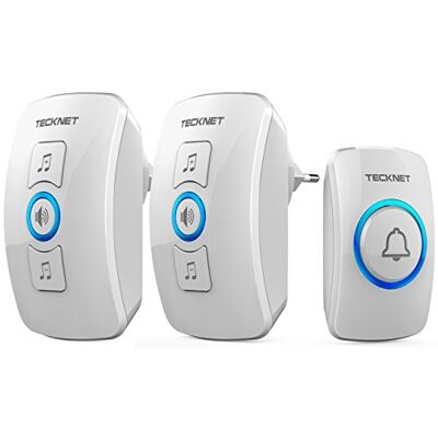 TECKNET Sonnette sans Fil Étanche IP65, Kit de Sonnette de Porte Sans Fil, Portée 400 m, 60 Mélodies & 5 Niveaux de Volume, Flash LED, 1 Émetteur & 2 Récepteur, Sonnette de Porte Maison - Publicité TECKNET Sonnette sans Fil Étanche IP65, Kit de Sonnette de Porte Sans Fil, Portée 400 m, 60 Mélodies & 5 Niveaux de Volume, Flash LED, 1 Émetteur & 2 Récepteur, Sonnette de Porte Maison - Publicité