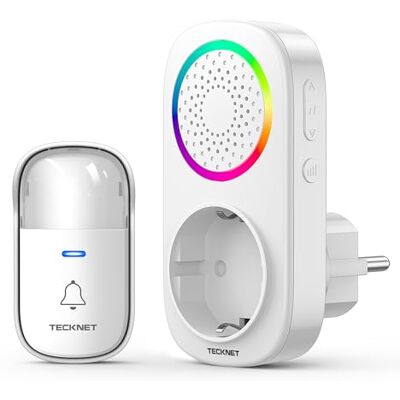 TECKNET Sonnette sans Fil, 300M Sonnette de Porte sans Fil Auto-alimentée IP65 Étanche Carillon Electronique, RGB Kit de Carillon avec Récepteurs Enfichables, 60 Mélodies, 5 Niveaux Volumes - Publicité TECKNET Sonnette sans Fil, 300M Sonnette de Porte sans Fil Auto-alimentée IP65 Étanche Carillon Electronique, RGB Kit de Carillon avec Récepteurs Enfichables, 60 Mélodies, 5 Niveaux Volumes - Publicité