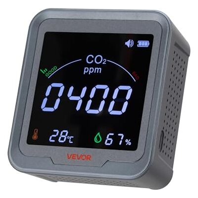 VEVOR Détecteur CO2 400-5000 ppm Moniteur Dioxyde de Carbone Qualité de l'Air avec Affichage Température Humidité, Capteur NDIR 4,5 m, Léger Portable, pour Chambre, Maison, Bureau, Voiture - Publicité VEVOR Détecteur CO2 400-5000 ppm Moniteur Dioxyde de Carbone Qualité de l'Air avec Affichage Température Humidité, Capteur NDIR 4,5 m, Léger Portable, pour Chambre, Maison, Bureau, Voiture - Publicité