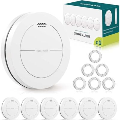 Safeliveo Detecteur de fumée, Batterie de 10 Ans, Batterie de 10 Ans, sans LED Clignotante, Fonction muet, avec tampons adhésifs, Son d'alarme de 85 DB, Alarme Incendie Plate, 6 Pack - Publicité Safeliveo Detecteur de fumée, Batterie de 10 Ans, Batterie de 10 Ans, sans LED Clignotante, Fonction muet, avec tampons adhésifs, Son d'alarme de 85 DB, Alarme Incendie Plate, 6 Pack - Publicité