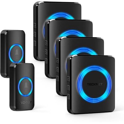 TECKNET Sonnette sans Fil Exterieur Étanche, 2 Émetteurs +4 Récepteurs IP65 Étanche 600 Mètres Carillons, 60 Mélodies 5 Niveaux de Volume, 3 Modes, Noir - Publicité TECKNET Sonnette sans Fil Exterieur Étanche, 2 Émetteurs +4 Récepteurs IP65 Étanche 600 Mètres Carillons, 60 Mélodies 5 Niveaux de Volume, 3 Modes, Noir - Publicité