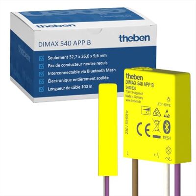 Theben 5400230 DIMAX 540 APP B mini variateur encastré R/C Bluetooth Mesh Ultra compact 32,7 x 26,6 x 9,6 mm, pas de conducteur neutre, LED 150 W, scènes lumineuses, programme astro, câble de 100 m - Publicité Theben 5400230 DIMAX 540 APP B mini variateur encastré R/C Bluetooth Mesh Ultra compact 32,7 x 26,6 x 9,6 mm, pas de conducteur neutre, LED 150 W, scènes lumineuses, programme astro, câble de 100 m - Publicité