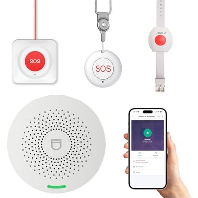 RenseCum Bracelet Alarme Personne Agee avec WiFi – Utilisation sans Abonnement, Étanche IP55, Alarme Interne avec Notification Via Application, Volume Réglable (Pack de 4 Produits) - Publicité RenseCum Bracelet Alarme Personne Agee avec WiFi – Utilisation sans Abonnement, Étanche IP55, Alarme Interne avec Notification Via Application, Volume Réglable (Pack de 4 Produits) - Publicité