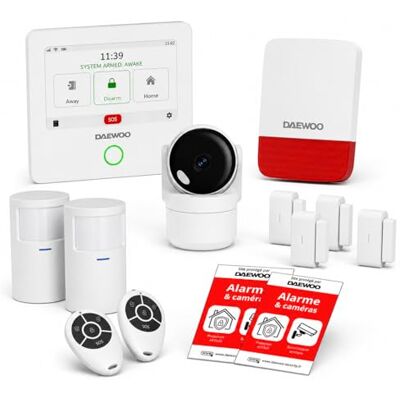 Daewoo Security Système d'Alarme Maison sans Fil AM340 – Centrale Tactile WiFi, Caméra intérieure HD 1080p, 4 Contacteurs de Porte, 2 Détecteurs de Mouvement, Sirène extérieure – Contrôle Via App - Publicité Daewoo Security Système d'Alarme Maison sans Fil AM340 – Centrale Tactile WiFi, Caméra intérieure HD 1080p, 4 Contacteurs de Porte, 2 Détecteurs de Mouvement, Sirène extérieure – Contrôle Via App - Publicité