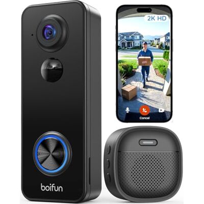BOIFUN 2K 3MP Sonnette sans Fil Exterieur Etanche, Vue Panoramique à 180°, Détection IA Avancée, Installation Facile, Vision Nocturne, Compatible avec Alexa, IP65 étanche, Wi-FI 2,4 GHz Uniquement - Publicité BOIFUN 2K 3MP Sonnette sans Fil Exterieur Etanche, Vue Panoramique à 180°, Détection IA Avancée, Installation Facile, Vision Nocturne, Compatible avec Alexa, IP65 étanche, Wi-FI 2,4 GHz Uniquement - Publicité