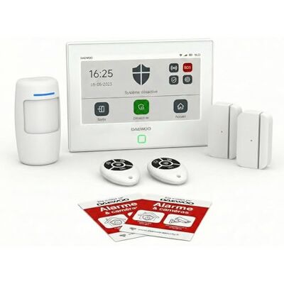 Daewoo Security Pack Alarme Maison sans Fil AM302 Starter – Centrale Tactile Touch XL 7'', Wi-FI & GSM, Détecteur Mouvement Anti-Animaux, 2 Contacteurs Porte, 2 Télécommandes, sans Abonnement - Publicité Daewoo Security Pack Alarme Maison sans Fil AM302 Starter – Centrale Tactile Touch XL 7'', Wi-FI & GSM, Détecteur Mouvement Anti-Animaux, 2 Contacteurs Porte, 2 Télécommandes, sans Abonnement - Publicité