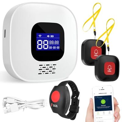 Behogan Bouton d'appel d'urgence pour personnes âgées, WiFi Tuya Smart Seniors Bouton d'urgence Système d'alerte, Bracelet SOS pour patients et handicapés (1 récepteur + bracelet d'appel d'urgence + 2 - Publicité Behogan Bouton d'appel d'urgence pour personnes âgées, WiFi Tuya Smart Seniors Bouton d'urgence Système d'alerte, Bracelet SOS pour patients et handicapés (1 récepteur + bracelet d'appel d'urgence + 2 - Publicité