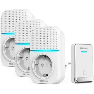 TECKNET Sonnette sans Fil Exterieur Étanche avec Prise, 400M Longue Portée Auto-alimentée Sans Pile, IP65, 60 Mélodies, 5 Niveaux Volumes (0-110dB), LED, Sonnette de Porte pour Maison, Appartement - Publicité TECKNET Sonnette sans Fil Exterieur Étanche avec Prise, 400M Longue Portée Auto-alimentée Sans Pile, IP65, 60 Mélodies, 5 Niveaux Volumes (0-110dB), LED, Sonnette de Porte pour Maison, Appartement - Publicité