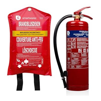 Smartwares Extincteur à poudre (4 kg) + couverture anti-feu Classe d'incendie ABC - Publicité Smartwares Extincteur à poudre (4 kg) + couverture anti-feu Classe d'incendie ABC - Publicité