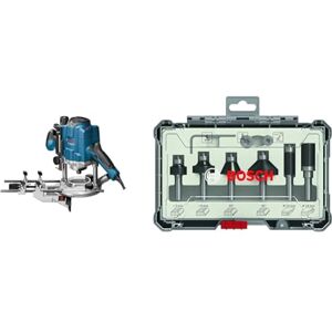 Bosch 0601626000 Défonceuse GOF CE 1250 W 10000-24000 tours/min + 6 pièces Kit de Fraises à Araser et de Bordage (pour bois, Ø 8 mm Queue, Accessoires de Fraises d'Encastrement) - Publicité