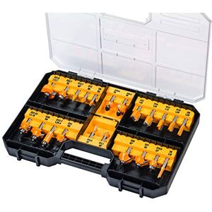 DeWalt Coffret 22 Fraises de Défonceuse Set de Fraises à Rainurer bois en Acier avec Coffret de Transport Manche Ø 8mm DT90017-QZ - Publicité