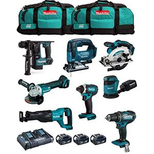 Makita Kit MK801 (DDF482 + DHR171 + DGA504 + DTD152 + DJV182 + DSS610 + DJR186 + DBO180 + 3 Batteries de 5,0 Ah + Chargeur + 2 x LXT600) - Publicité