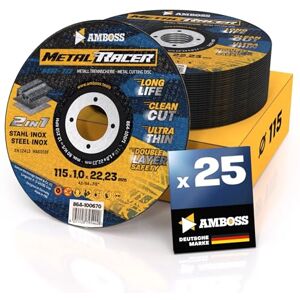 Amboss Werkzeuge Disque a tronconner 115 metal (25 pièces) Ø115x1x22.23mm Disque a tronconneuse metaux Metal Racer by Disque meuleuse 115 pour acier, acier inoxydable et meuleuse angulaire - Publicité Amboss Werkzeuge Disque a tronconner 115 metal (25 pièces) Ø115x1x22.23mm Disque a tronconneuse metaux Metal Racer by Disque meuleuse 115 pour acier, acier inoxydable et meuleuse angulaire - Publicité