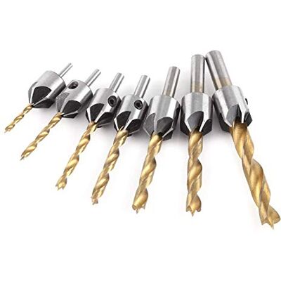 Walfront Fraise à Chanfrein, 5 Flûtes Foret Conique Foret Fraise Bois avec Clé Hex Outil Chanfreinage pour Bois(7pcs, 3-10mm) - Publicité Walfront Fraise à Chanfrein, 5 Flûtes Foret Conique Foret Fraise Bois avec Clé Hex Outil Chanfreinage pour Bois(7pcs, 3-10mm) - Publicité