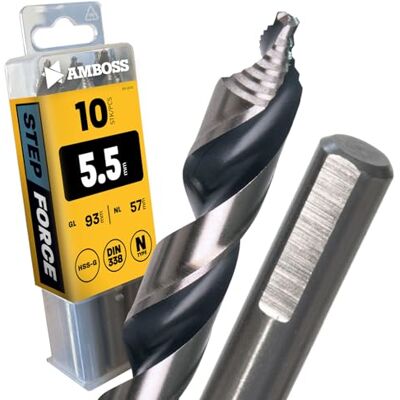 Amboss Werkzeuge 10x foret hélicoïdal Step Force Ø5,5 mm HSS-G DIN 338 pour acier, acier de construction, aluminium, métaux non ferreux ® foret pour tôles, profilés Hexagonal pour perceuse - Publicité Amboss Werkzeuge 10x foret hélicoïdal Step Force Ø5,5 mm HSS-G DIN 338 pour acier, acier de construction, aluminium, métaux non ferreux ® foret pour tôles, profilés Hexagonal pour perceuse - Publicité