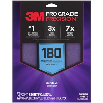 3M Lot de 3 feuilles abrasives de précision de qualité professionnelle avec poignée antidérapante, 22,9 x 27,9 cm, grain 180 (SHR180-PGP-3T) - Publicité 3M Lot de 3 feuilles abrasives de précision de qualité professionnelle avec poignée antidérapante, 22,9 x 27,9 cm, grain 180 (SHR180-PGP-3T) - Publicité