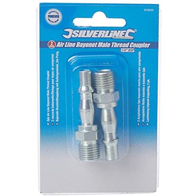 Silverline 918523 Lot de 2 Coupleurs baïonnette/filetage pour tuyau air comprimé 1/4" BSP - Publicité Silverline 918523 Lot de 2 Coupleurs baïonnette/filetage pour tuyau air comprimé 1/4" BSP - Publicité