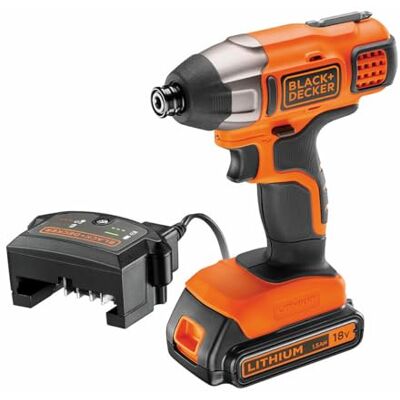 BLACK+DECKER BLACK & DECKER Atornillador de Impacto 18V 1/4", par máximo 155Nm, velocidad 0-3.000 RPM. Incluye 1 batería 2Ah de Litio, 8 accesorios y cargador 1A pour Pros et bricoleurs - Publicité BLACK+DECKER BLACK & DECKER Atornillador de Impacto 18V 1/4", par máximo 155Nm, velocidad 0-3.000 RPM. Incluye 1 batería 2Ah de Litio, 8 accesorios y cargador 1A pour Pros et bricoleurs - Publicité