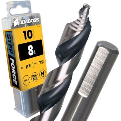 Amboss Werkzeuge 10x foret hélicoïdal Step Force Ø8,0 mm HSS-G DIN 338 pour acier, acier de construction, aluminium, métaux non ferreux ® foret pour tôles, profilés Hexagonal pour perceuse - Publicité Amboss Werkzeuge 10x foret hélicoïdal Step Force Ø8,0 mm HSS-G DIN 338 pour acier, acier de construction, aluminium, métaux non ferreux ® foret pour tôles, profilés Hexagonal pour perceuse - Publicité