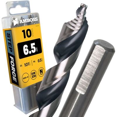 Amboss Werkzeuge ® Lot de 10 forets hélicoïdaux Step Force Ø 6,5 mm – HSS-G DIN 338 pour acier, acier doux, aluminium, métaux non ferreux ® Forets à tôle hexagonales pour perceuse, - Publicité Amboss Werkzeuge ® Lot de 10 forets hélicoïdaux Step Force Ø 6,5 mm – HSS-G DIN 338 pour acier, acier doux, aluminium, métaux non ferreux ® Forets à tôle hexagonales pour perceuse, - Publicité