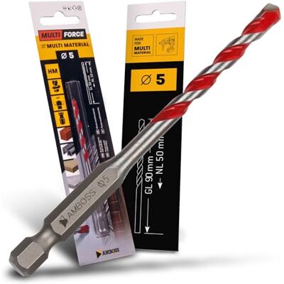 Amboss Werkzeuge Mèches polyvalentes HM Ø 5,0 mm – bois, tôle, placoplâtre, profilé métallique, carrelage, maçonnerie, etc. – Outils AMBOSS Multi Force, perceuse multifonctionnelle à 6 embouts, pour perceuses - Publicité Amboss Werkzeuge Mèches polyvalentes HM Ø 5,0 mm – bois, tôle, placoplâtre, profilé métallique, carrelage, maçonnerie, etc. – Outils AMBOSS Multi Force, perceuse multifonctionnelle à 6 embouts, pour perceuses - Publicité