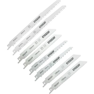 ERBAUER Kit 8 Lames pour Scie Sabre en Acier HCS et Bi-métal (Bois et Métal) - Publicité ERBAUER Kit 8 Lames pour Scie Sabre en Acier HCS et Bi-métal (Bois et Métal) - Publicité