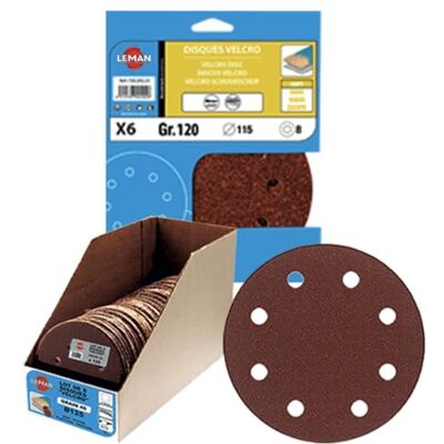 Leman Lot de 50 disques auto-agrippant pour ponceuse orbitale D. 150 mm Gr. 40 8 trous pour bois et métal 150.80.04 - Publicité Leman Lot de 50 disques auto-agrippant pour ponceuse orbitale D. 150 mm Gr. 40 8 trous pour bois et métal 150.80.04 - Publicité