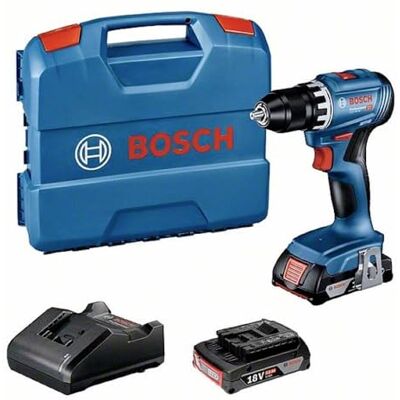 Bosch GSR 18V-45 - Perceuse/visseuse - sans fil - 2 vitesses - mandrin sans clé de 13mm - 45 Nm - 2 batteries, chargeur inclus - Publicité Bosch GSR 18V-45 - Perceuse/visseuse - sans fil - 2 vitesses - mandrin sans clé de 13mm - 45 Nm - 2 batteries, chargeur inclus - Publicité