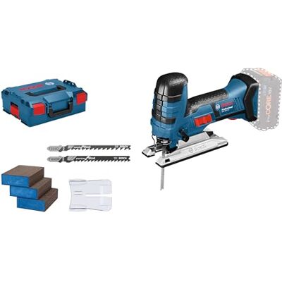 Bosch 18V System scie sauteuse sans-fil GST 18 V-LI S (poignée champignon, profondeur de coupe bois/alu/métal : 120/20/8 mm, 3 lames, pare-éclats, sans batterie ni chargeur, dans L-BOXX) - Publicité Bosch 18V System scie sauteuse sans-fil GST 18 V-LI S (poignée champignon, profondeur de coupe bois/alu/métal : 120/20/8 mm, 3 lames, pare-éclats, sans batterie ni chargeur, dans L-BOXX) - Publicité