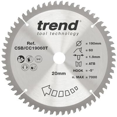 Trend CSB/CC19060T Craft Pro Negative Hook Crosscutting TCT Blade - Lame de scie circulaire - Publicité Trend CSB/CC19060T Craft Pro Negative Hook Crosscutting TCT Blade - Lame de scie circulaire - Publicité