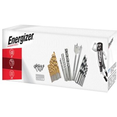 Energizer Coffret de 30 Forets pour Perceuse 11 hélicoïdaux HSS 4241 revêtement titane, 5 à bois, 6 à maçonnerie, 2 à bois (16/22 mm), 5 vis à tête creuse et 1 gabarit de perçage - Publicité Energizer Coffret de 30 Forets pour Perceuse 11 hélicoïdaux HSS 4241 revêtement titane, 5 à bois, 6 à maçonnerie, 2 à bois (16/22 mm), 5 vis à tête creuse et 1 gabarit de perçage - Publicité