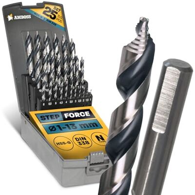 Amboss Werkzeuge ® Ensemble de forets en spirale Diamètre 1-13 mm HSS-G DIN 338 pour acier, acier doux, aluminium, métaux non ferreux ® Foret pour tôles métalliques profilées - Publicité Amboss Werkzeuge ® Ensemble de forets en spirale Diamètre 1-13 mm HSS-G DIN 338 pour acier, acier doux, aluminium, métaux non ferreux ® Foret pour tôles métalliques profilées - Publicité