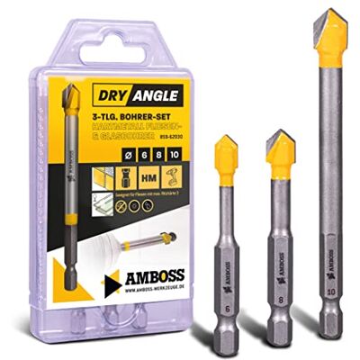 Amboss Werkzeuge Set de forets Amboss DryAngle Ø 6/8 / 10 mm Forets pour carrelage, verre, céramique Tige hexagonale pour perceuses Perçage du verre/carrelage mural/tuiles de toit/céramique - Publicité Amboss Werkzeuge Set de forets Amboss DryAngle Ø 6/8 / 10 mm Forets pour carrelage, verre, céramique Tige hexagonale pour perceuses Perçage du verre/carrelage mural/tuiles de toit/céramique - Publicité