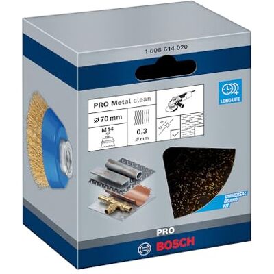 Bosch 1x Brosse boisseau laitonnée PRO Steel Longlife, fils ondulés, filetage M14 (pour Métaux non ferreux, Acier, Ø 70 mm, Professional Accessoire Petite meuleuse angulaire) - Publicité Bosch 1x Brosse boisseau laitonnée PRO Steel Longlife, fils ondulés, filetage M14 (pour Métaux non ferreux, Acier, Ø 70 mm, Professional Accessoire Petite meuleuse angulaire) - Publicité