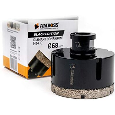 Amboss Werkzeuge Amboss Couronne de forage diamantée 68 mm (M14) pour meuleuse d'angle Convient pour grès cérame, carrelage dur, granit, etc. Publicité Amboss Werkzeuge Amboss Couronne de forage diamantée 68 mm (M14) pour meuleuse d'angle Convient pour grès cérame, carrelage dur, granit, etc. Publicité