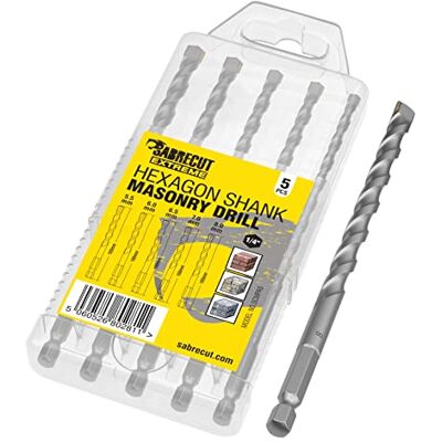 SabreCut 5pcs SCMPA5 160mm 5.5mm 6mm 6.5mm 7mm 8mm Forets maçonnerie Forgées tips, durci chrome-alliage bodies et tungsten carbide points offrent durable perçage dans brick, concrete et block - Publicité SabreCut 5pcs SCMPA5 160mm 5.5mm 6mm 6.5mm 7mm 8mm Forets maçonnerie Forgées tips, durci chrome-alliage bodies et tungsten carbide points offrent durable perçage dans brick, concrete et block - Publicité