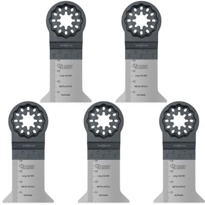 SabreCut 5pcs SCFN44B_5 50mm x 40mm 18 TPI Lames multitool Longue durée Compatible avec Bosch, Fein (Non-StarLock), lames HSS bi-métal coupent bois, métal et clous - Publicité SabreCut 5pcs SCFN44B_5 50mm x 40mm 18 TPI Lames multitool Longue durée Compatible avec Bosch, Fein (Non-StarLock), lames HSS bi-métal coupent bois, métal et clous - Publicité