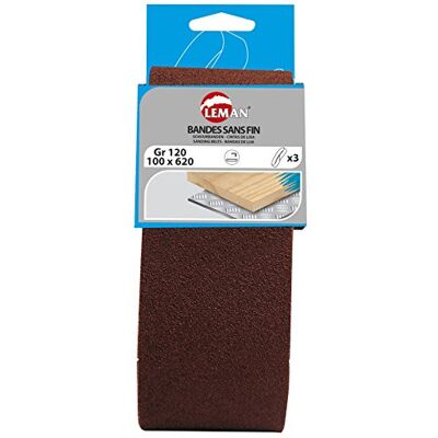 Leman 100620.03 Lot de 3 Bandes abrasives sans fin en Corindon 100 x 620 mm Grain 120 - Publicité Leman 100620.03 Lot de 3 Bandes abrasives sans fin en Corindon 100 x 620 mm Grain 120 - Publicité